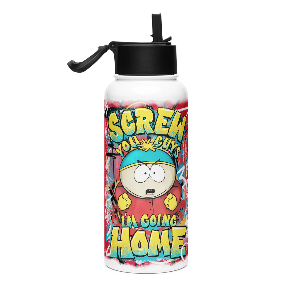 South Park Cartman Screw You Guys Stainless Steel Water Bottle with a Straw Lid